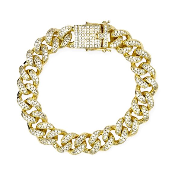 Special Occassion!! Gold Chain 12mm Bracelet With Pave CZ’s All Over, Looks Like - Picture 1 of 3